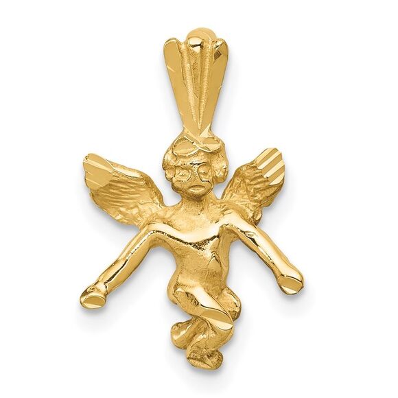 14k Yellow Gold 3D Satin & Diamond-Cut Angel Charm